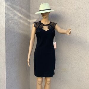 Blashe American Style Black Lace Unfinished Edge Short Sleeve  Zippered Dress